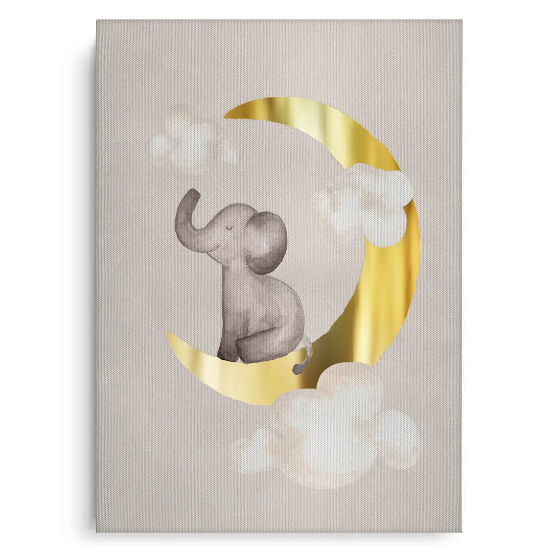 2Baby Elephant on Gold Moon - Canvas