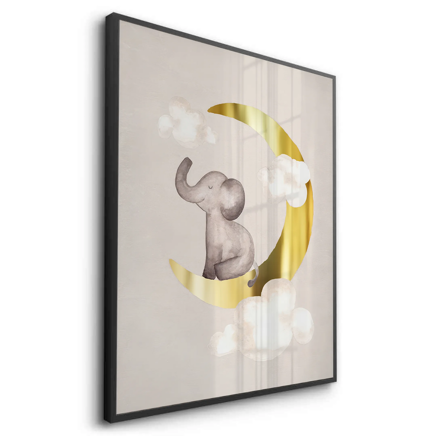 2Baby Elephant on Gold Moon - Fine Art