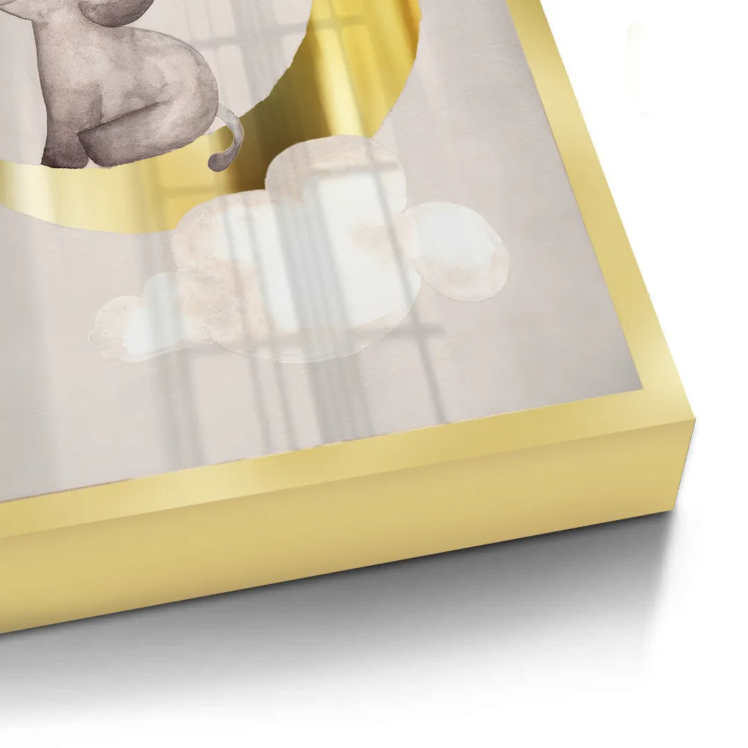 2Baby Elephant on Gold Moon - Fine Art