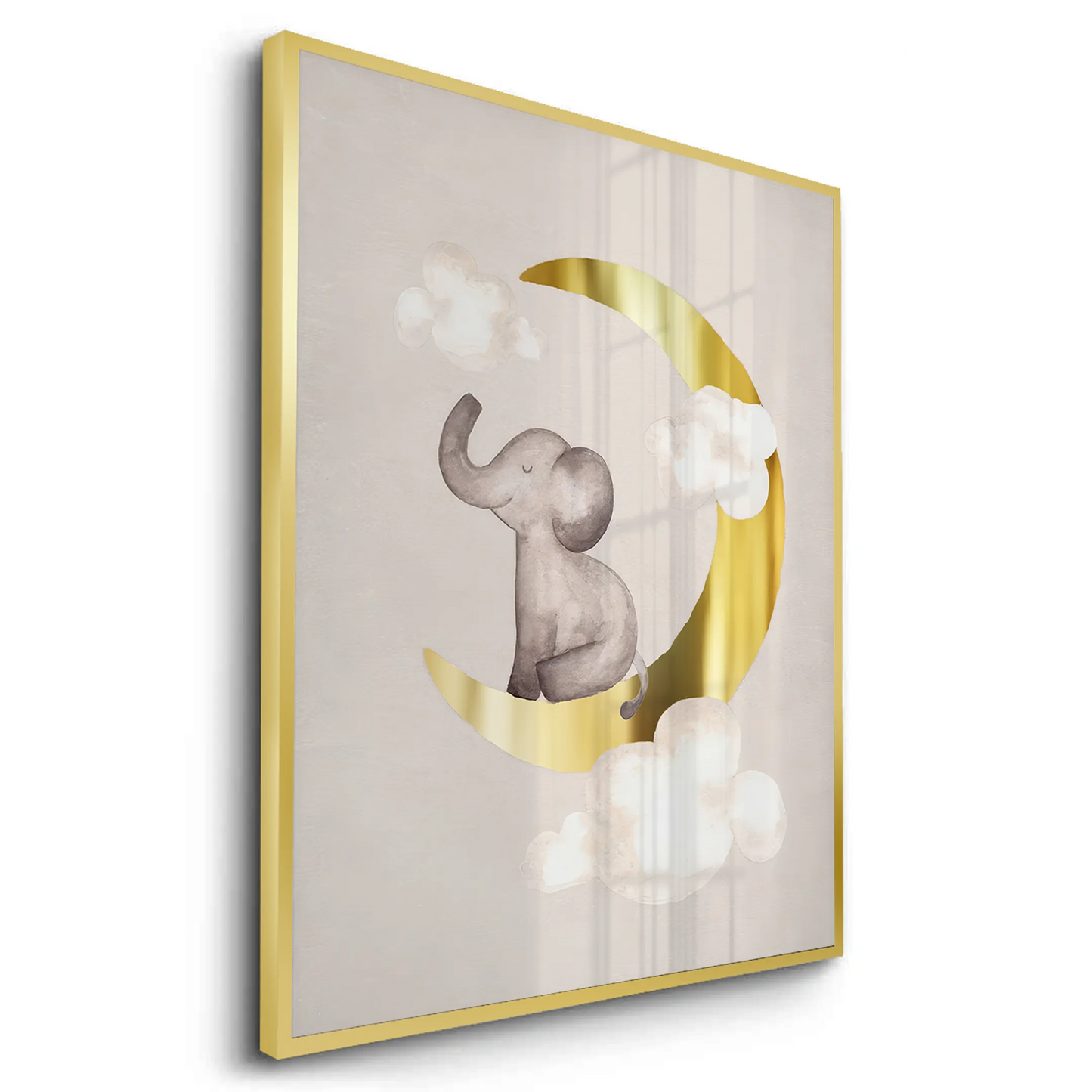 2Baby Elephant on Gold Moon - Fine Art