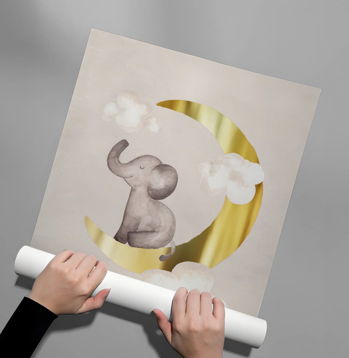 2Baby Elephant on Gold Moon - Poster