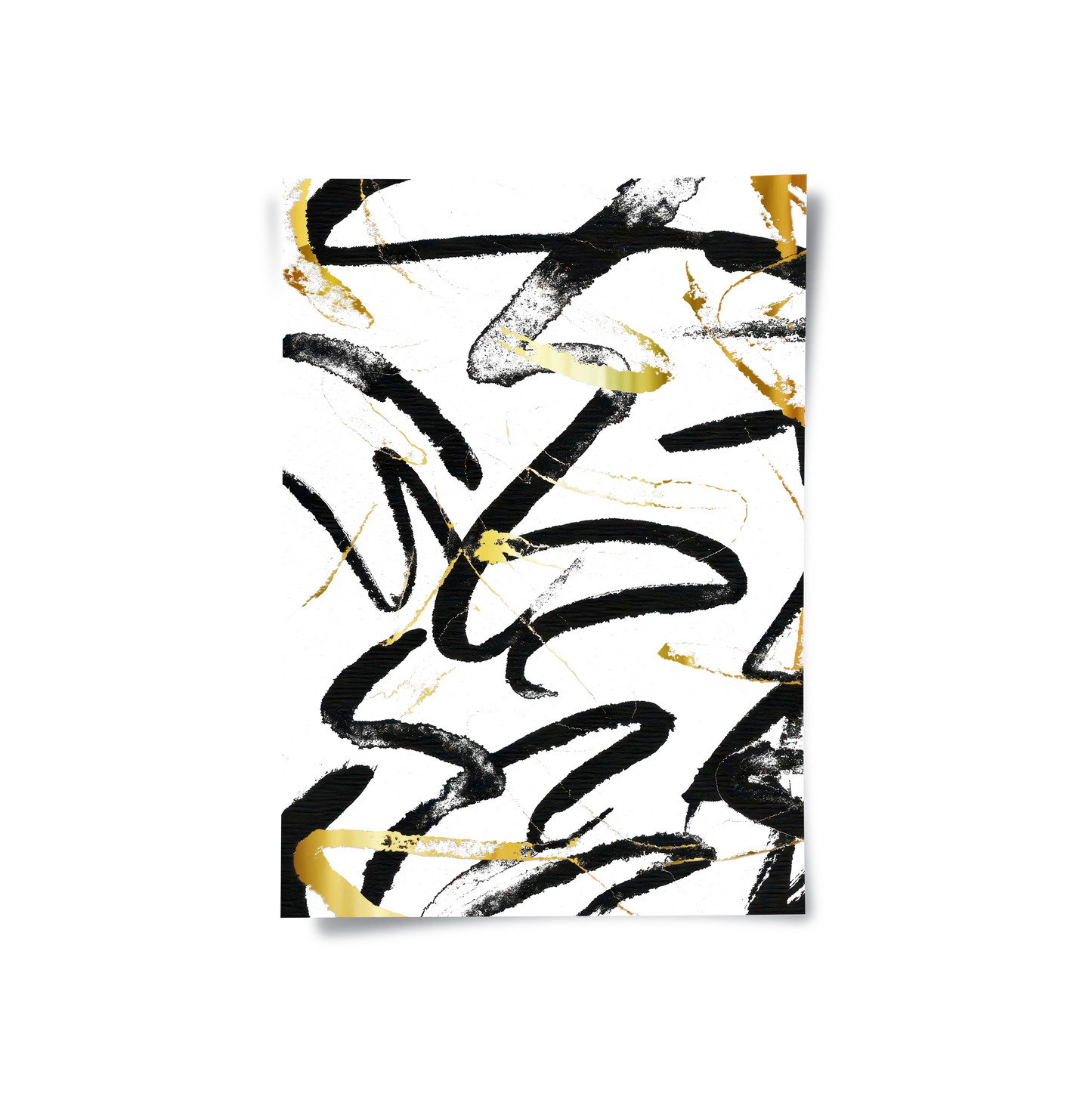 2Black and Gold Brush Strock Set of 2 - Poster