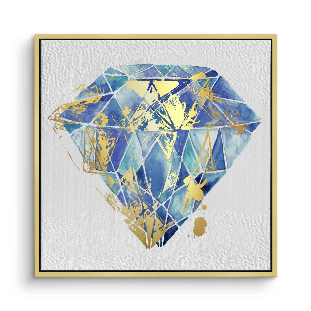 2Blue Gold Abstract Diamond - Canvas