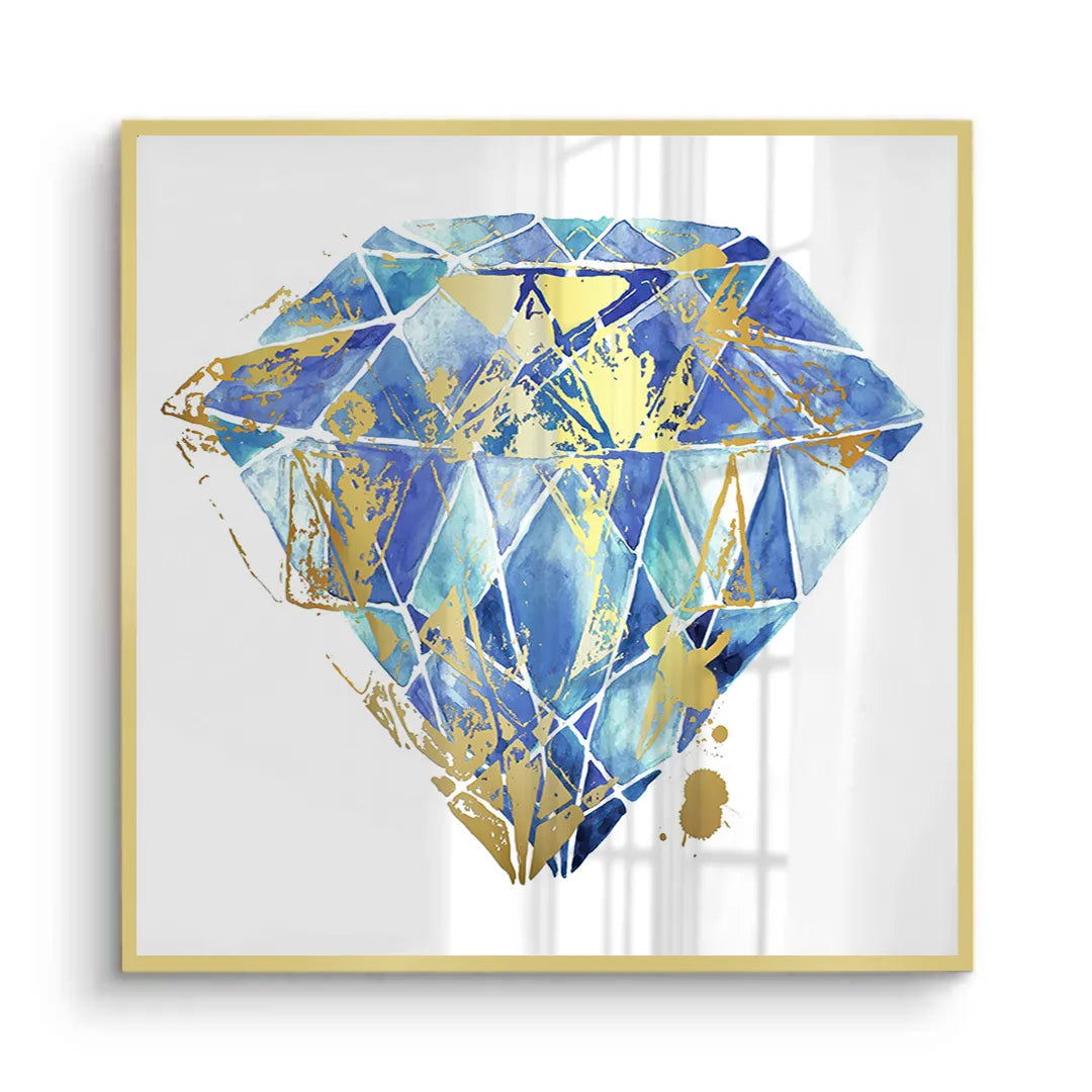 2Blue Gold Abstract Diamond - Fine Art