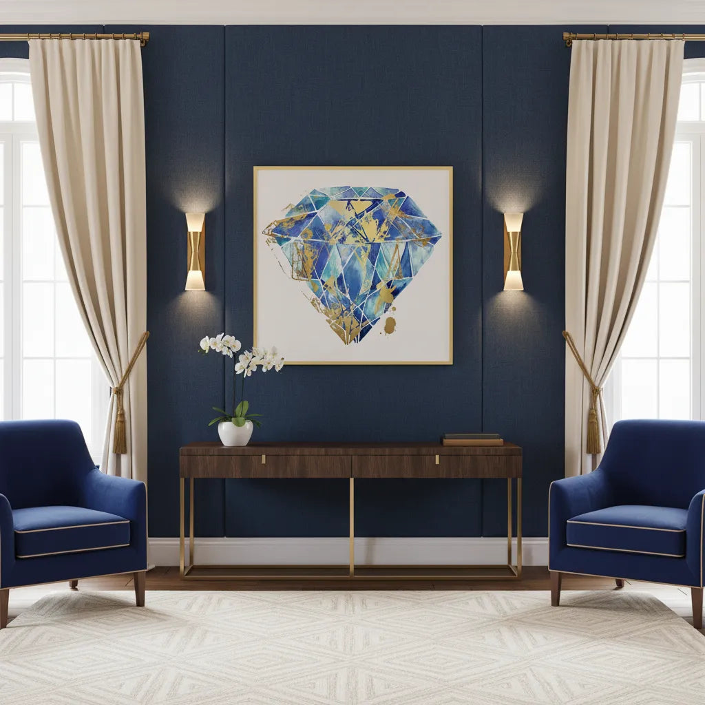 2Blue Gold Abstract Diamond - Fine Art