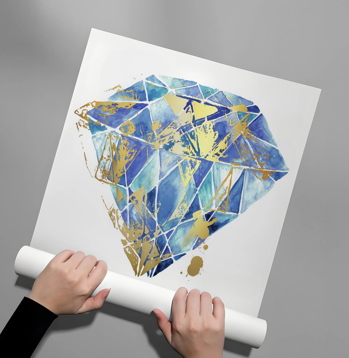 2Blue Gold Abstract Diamond - Poster