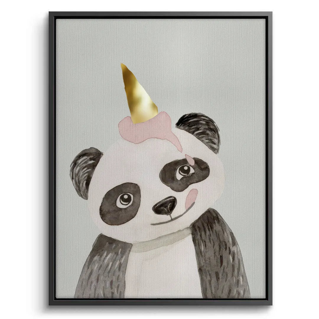 2Cute Panda with Gold Unicorn - Canvas