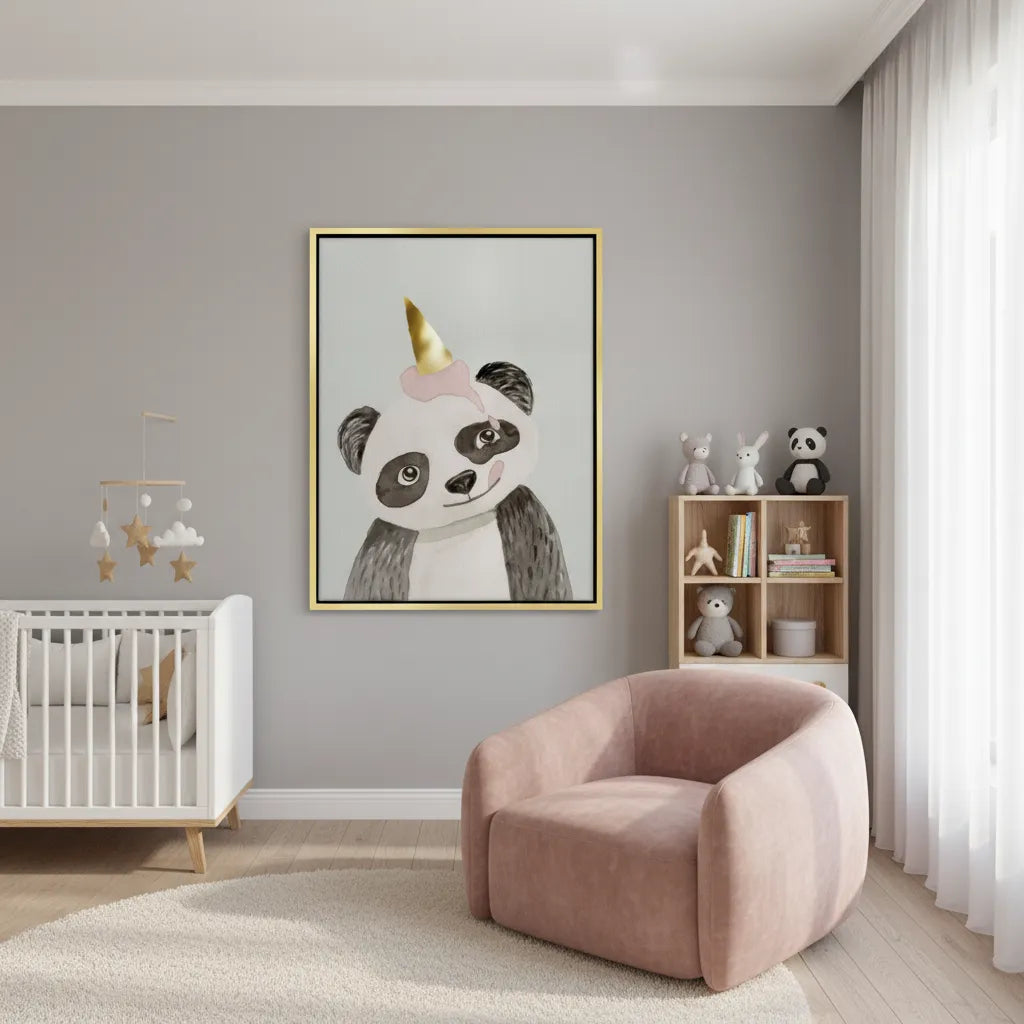 2Cute Panda with Gold Unicorn - Canvas