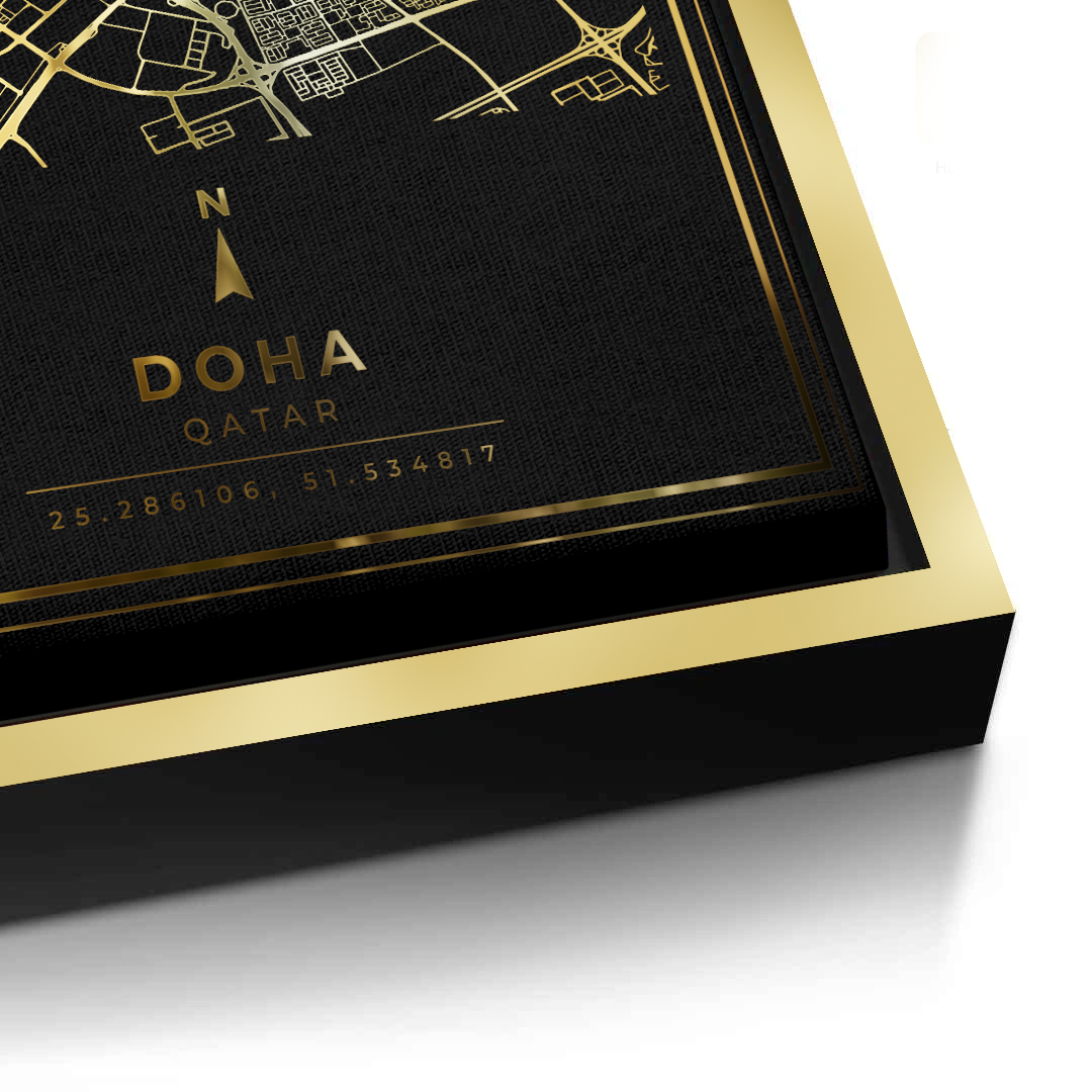 2Doha Map - Mettalic Canvas