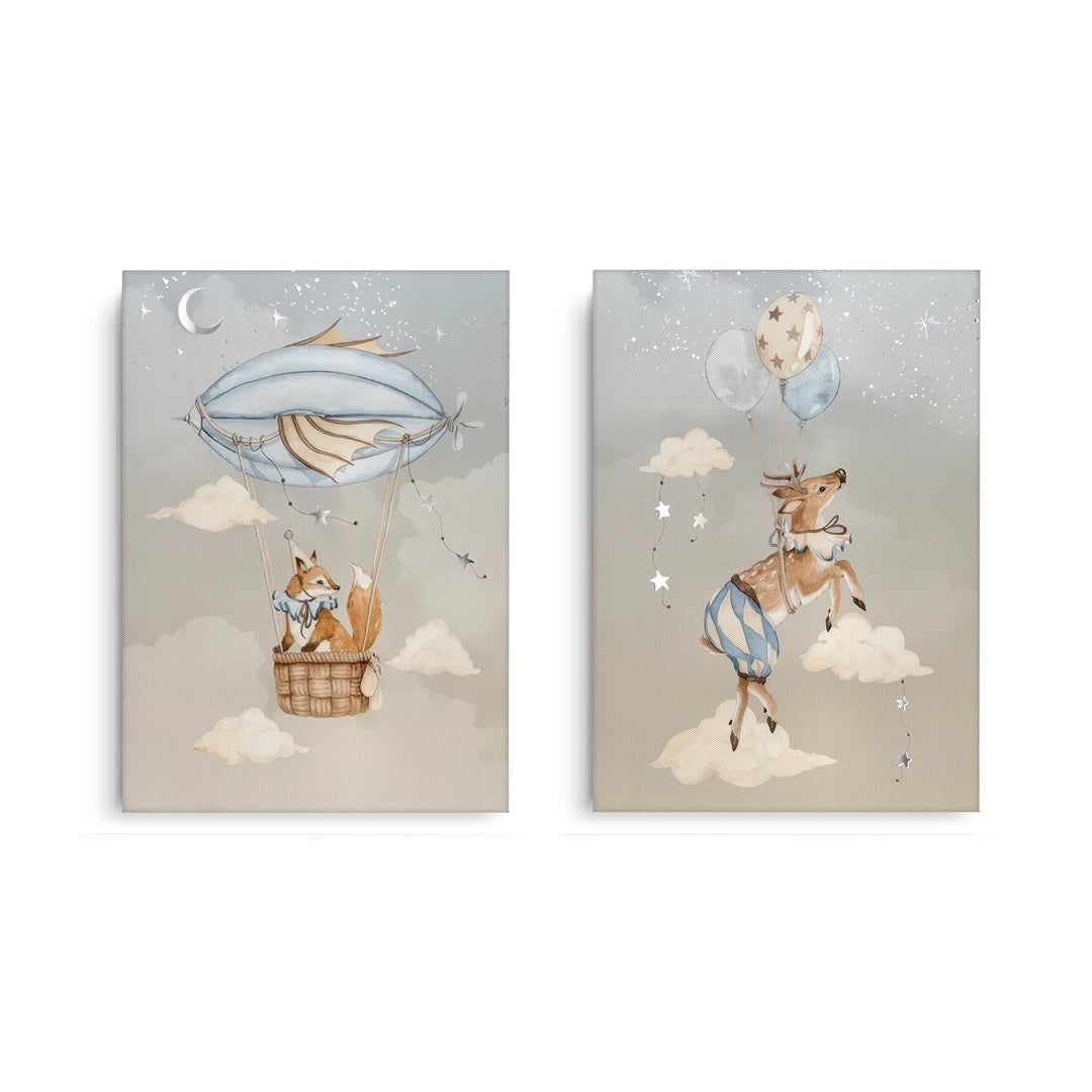 2Dreamy Fox and Deer Balloon Set of 2 - Canvas