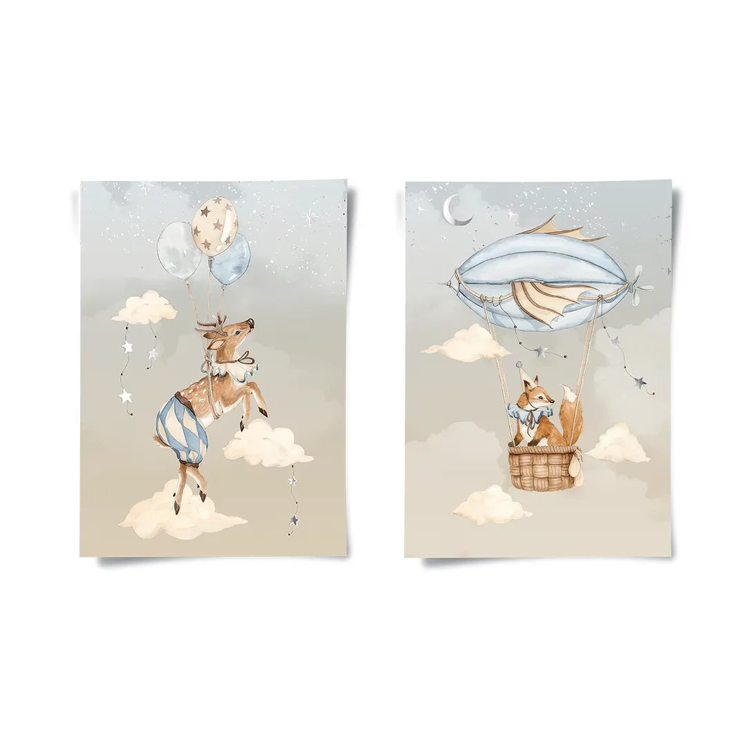 2Dreamy Fox and Deer Balloon Set of 2 - Poster