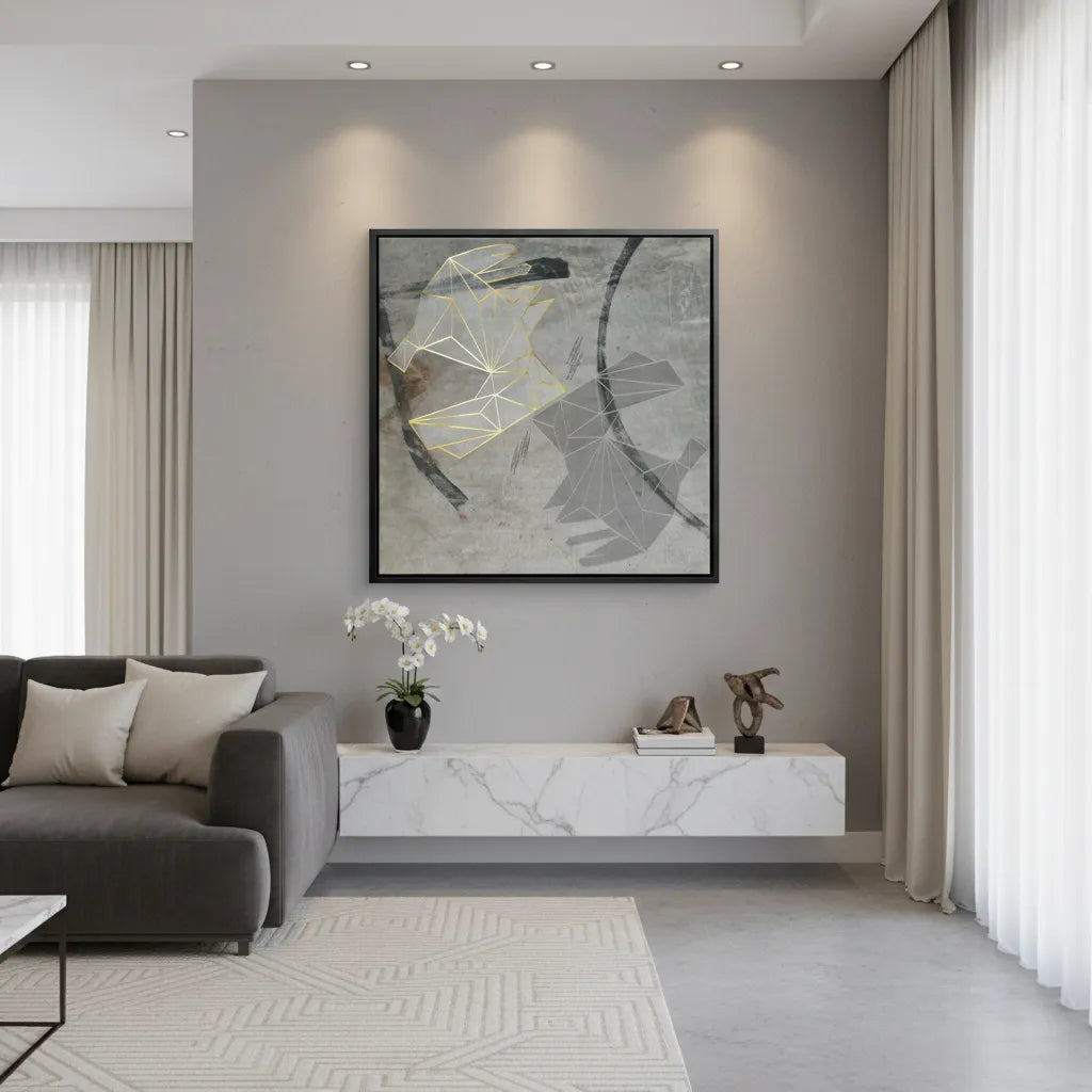 2Geometric Gold Rabbit - Canvas