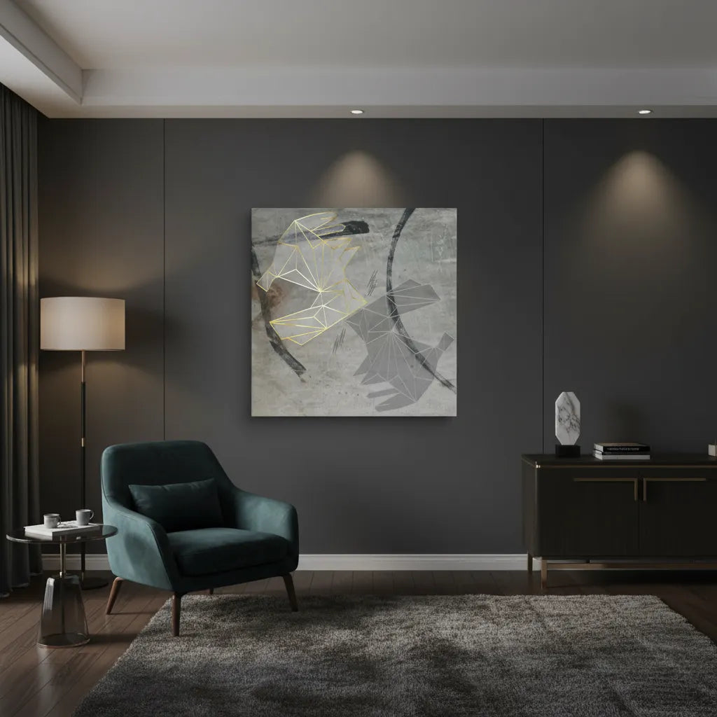 2Geometric Gold Rabbit - Canvas