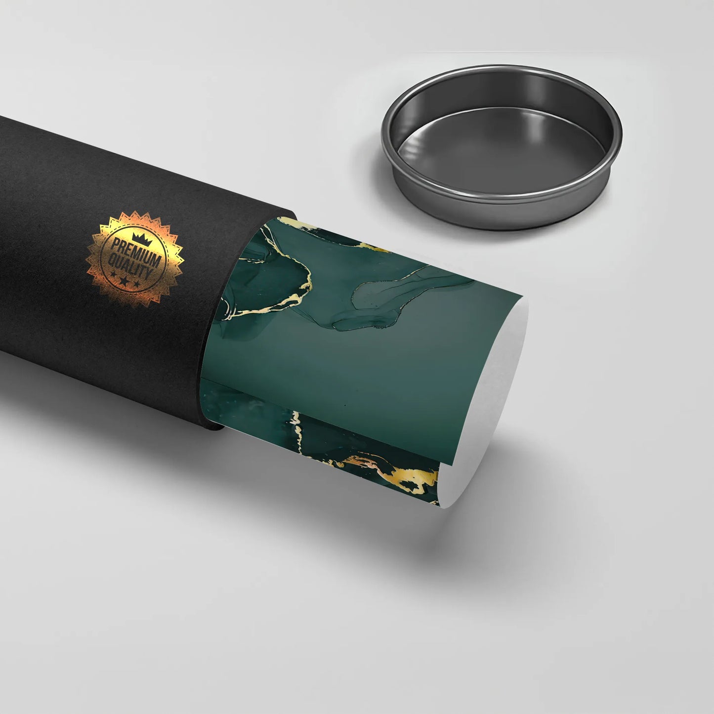 2Premium quality black tube packaging with dark green and gold abstract marble poster rolled inside UAE Dubai