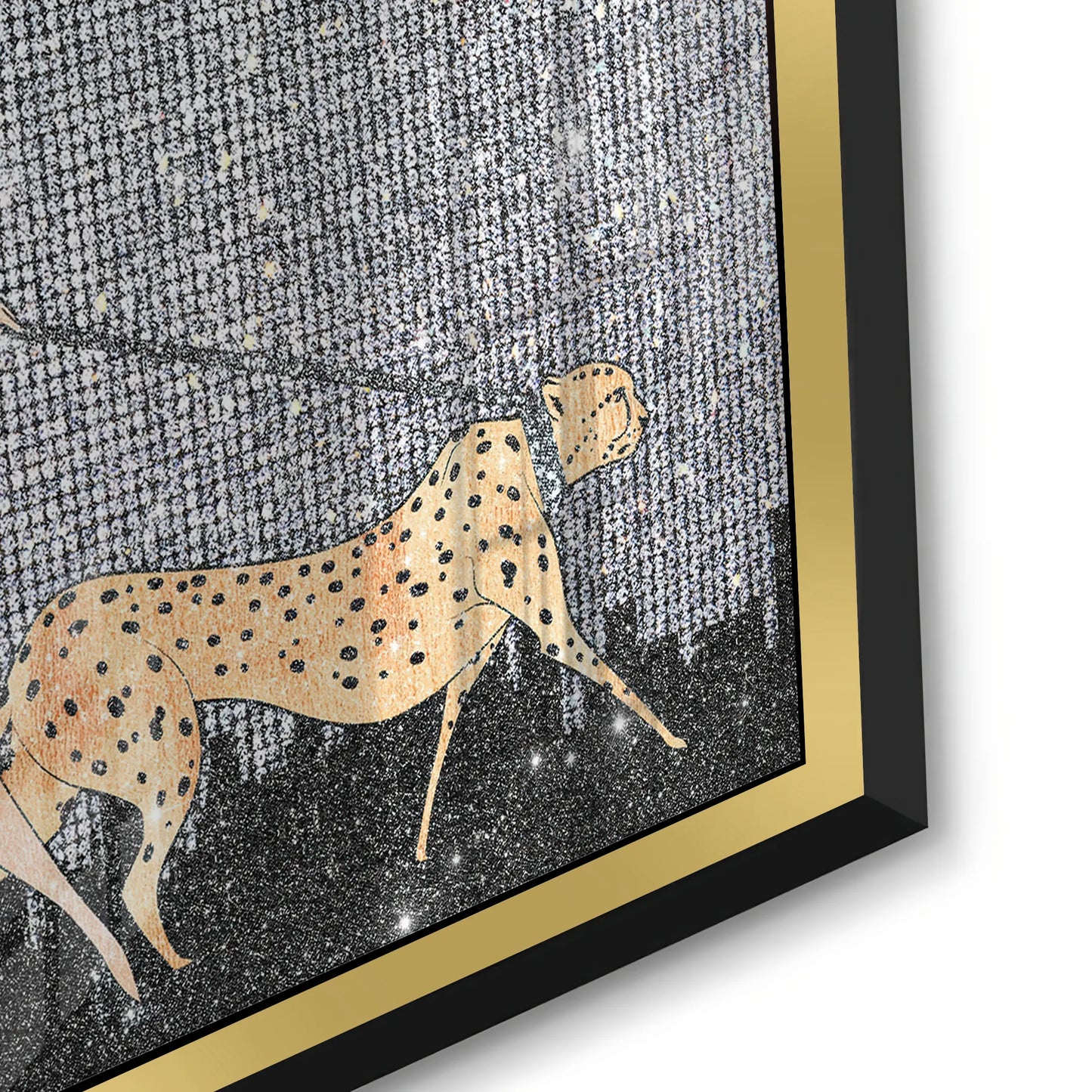 2Close-up of gold frame profile on cheetah luxury acrylic print