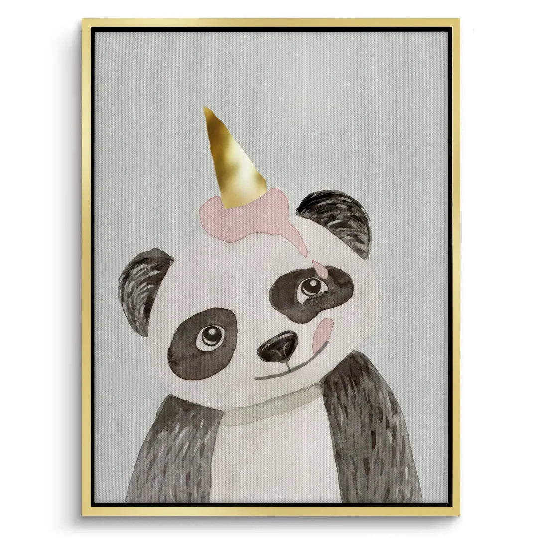 2Cute Panda with Gold Unicorn - Canvas