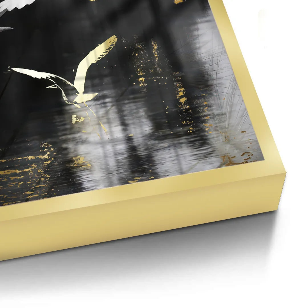 2Close-up of the thick gold frame and the detail of the Hummingbird Fine Art Print.