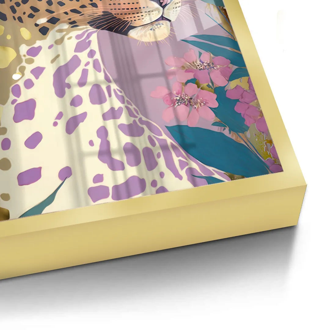 2Close-up detail of the gold frame edge around the glam leopard fine art print.