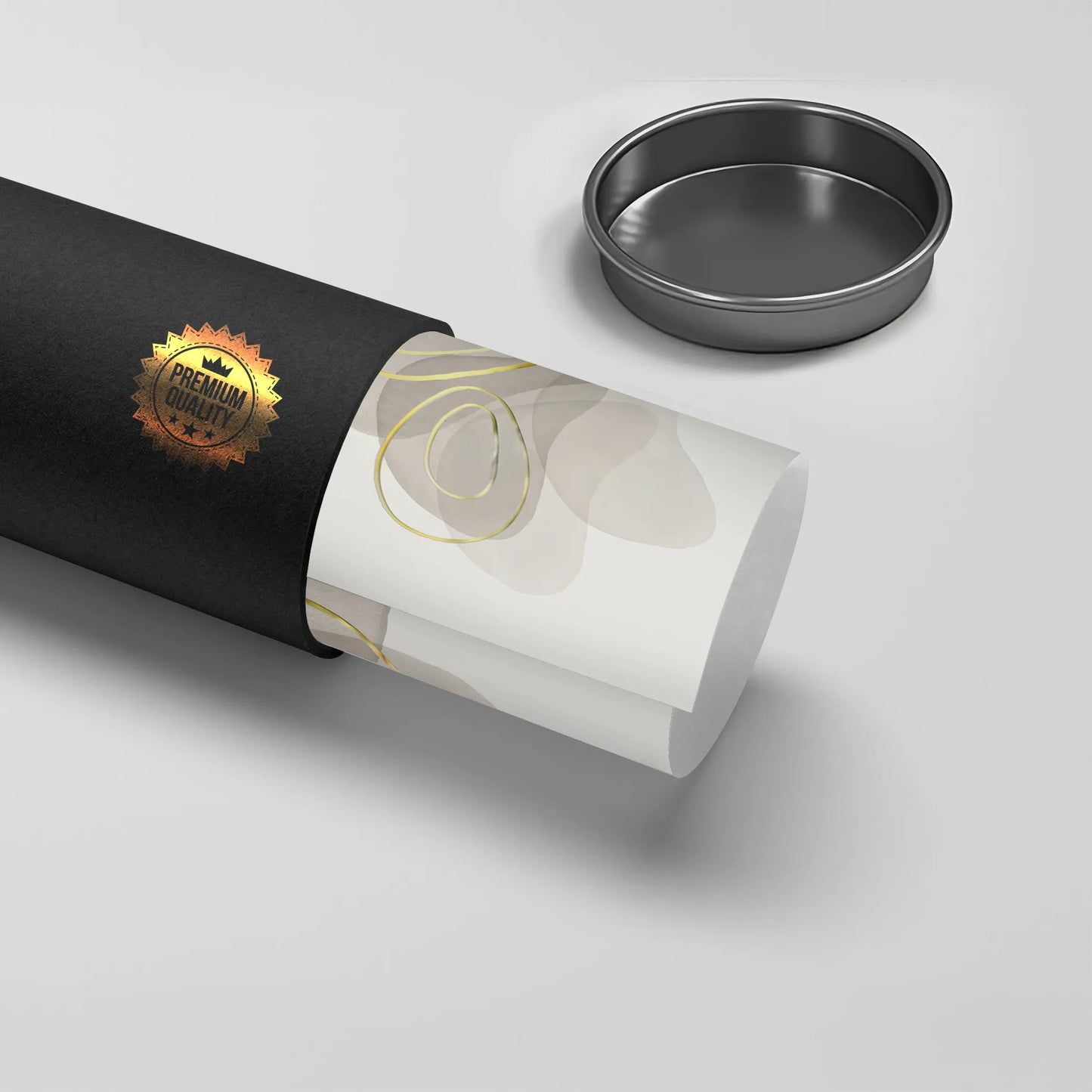 2Abstract minimal poster print rolled in black "Premium Quality" tube, beige gray and gold line art material