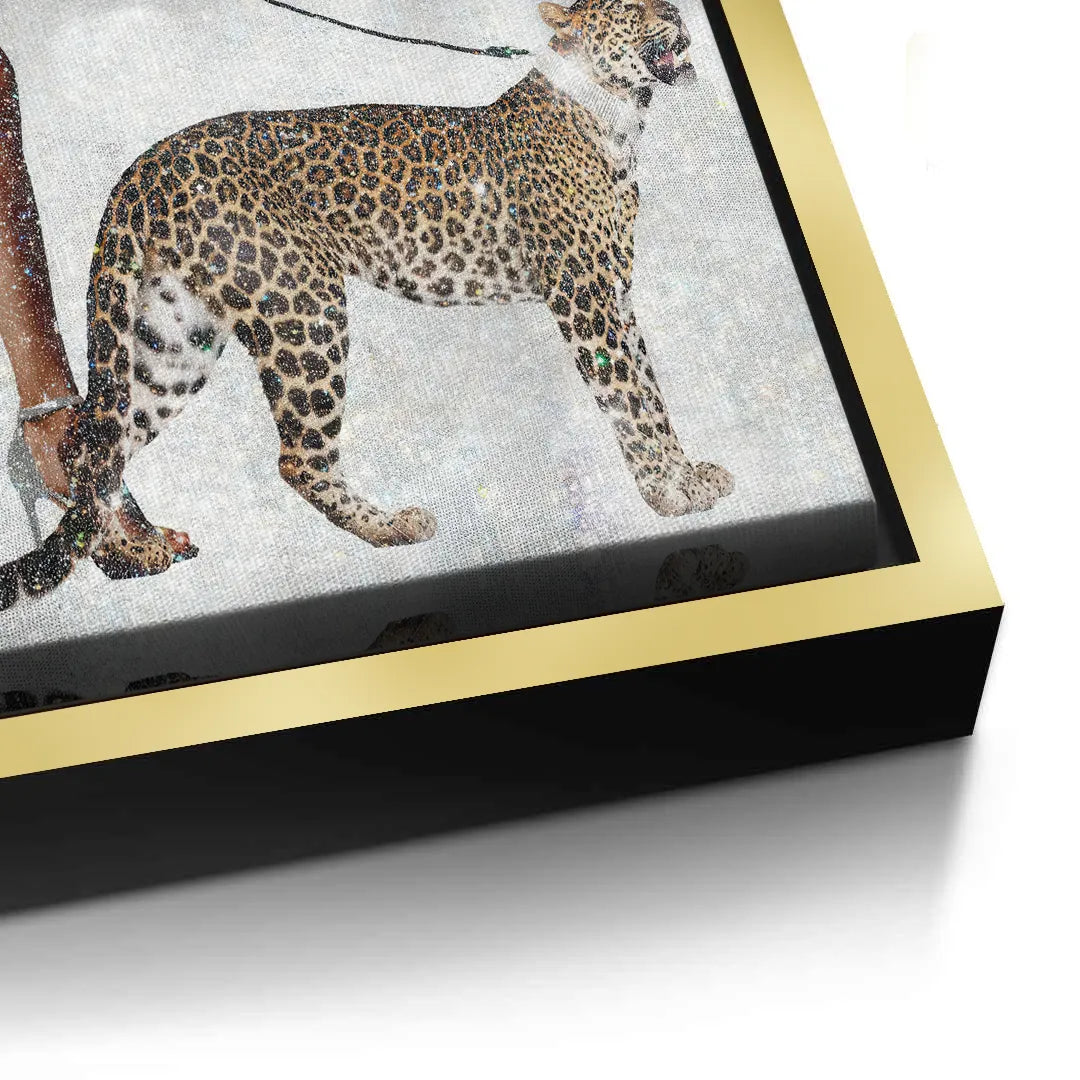 2Close-up side view of the decorative gold float frame on the stretched Canvas art