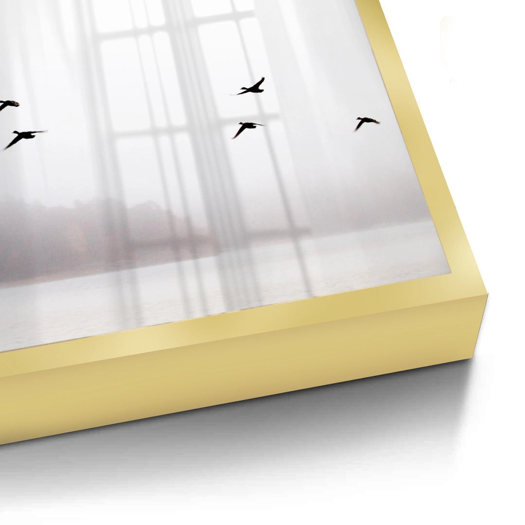 2Minimalist Birds Over Misty Lake - Fine Art