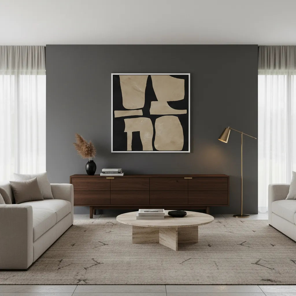 2Modern Tan Geometric  - Canvas