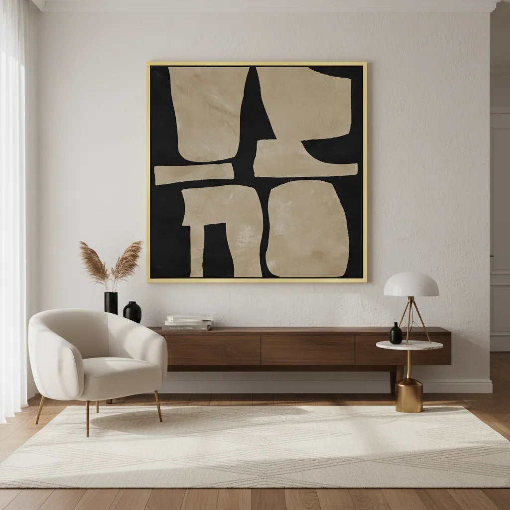 2Modern Tan Geometric  - Canvas