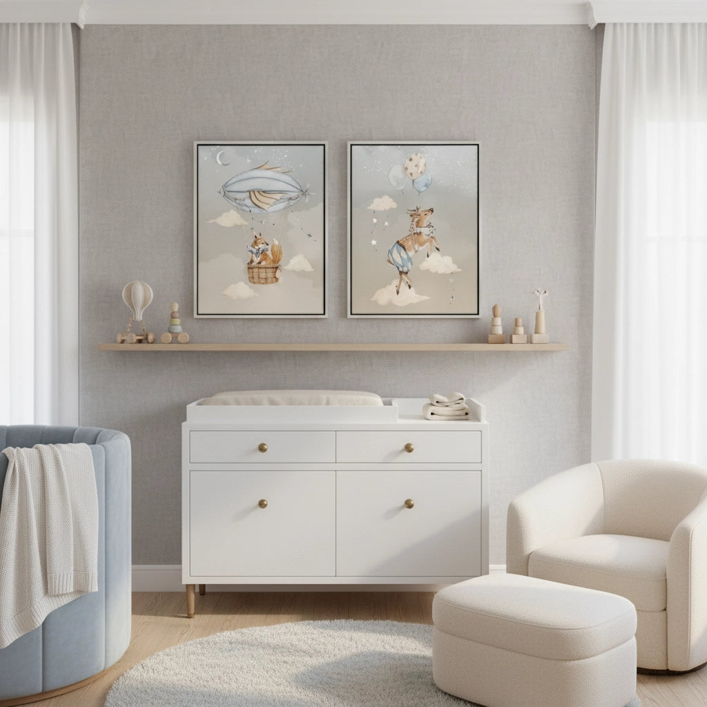 2Dreamy Fox and Deer Balloon Set of 2 - Canvas