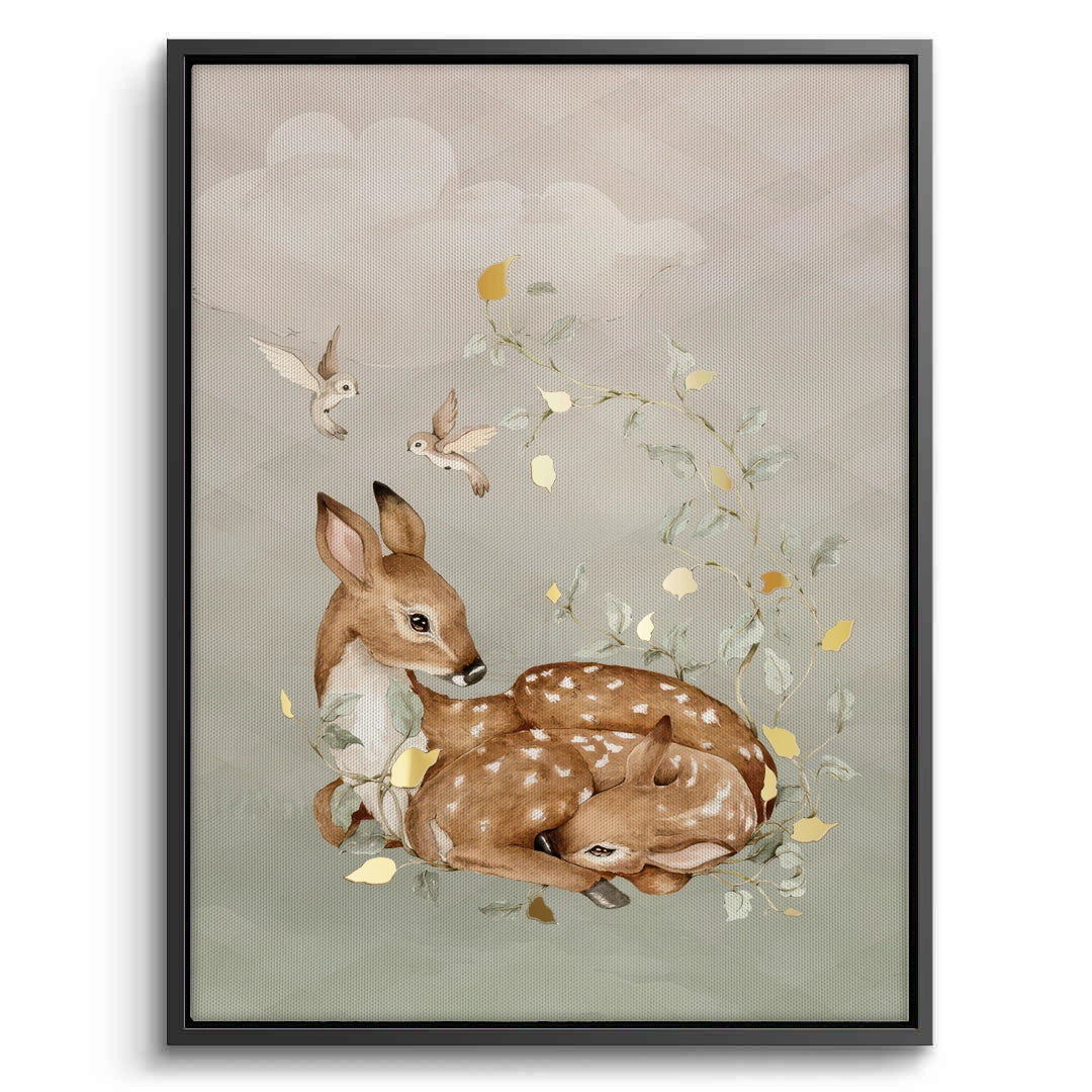 2Resting Deer & Gold Leaves  - Canvas
