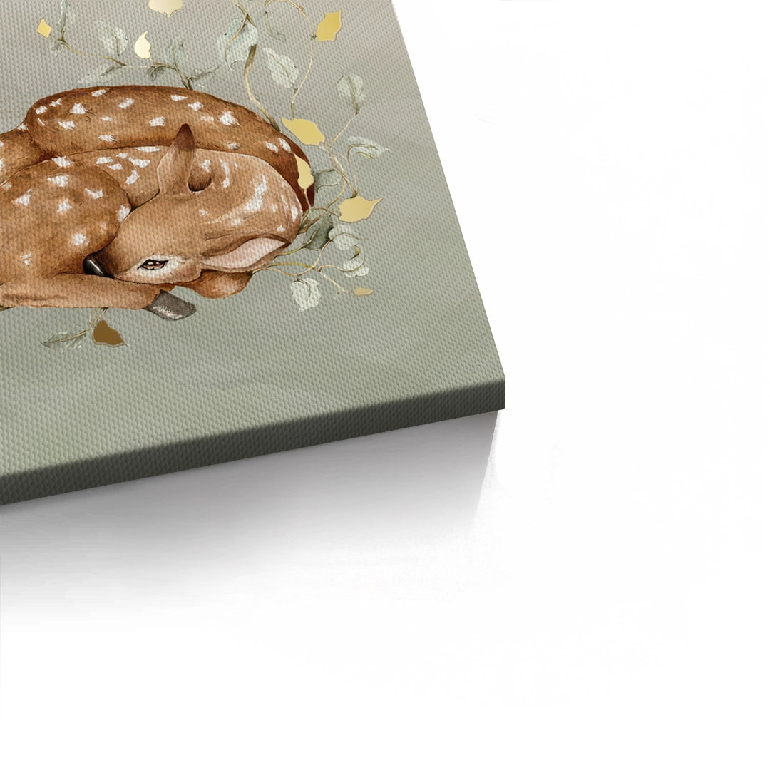 2Resting Deer & Gold Leaves  - Canvas