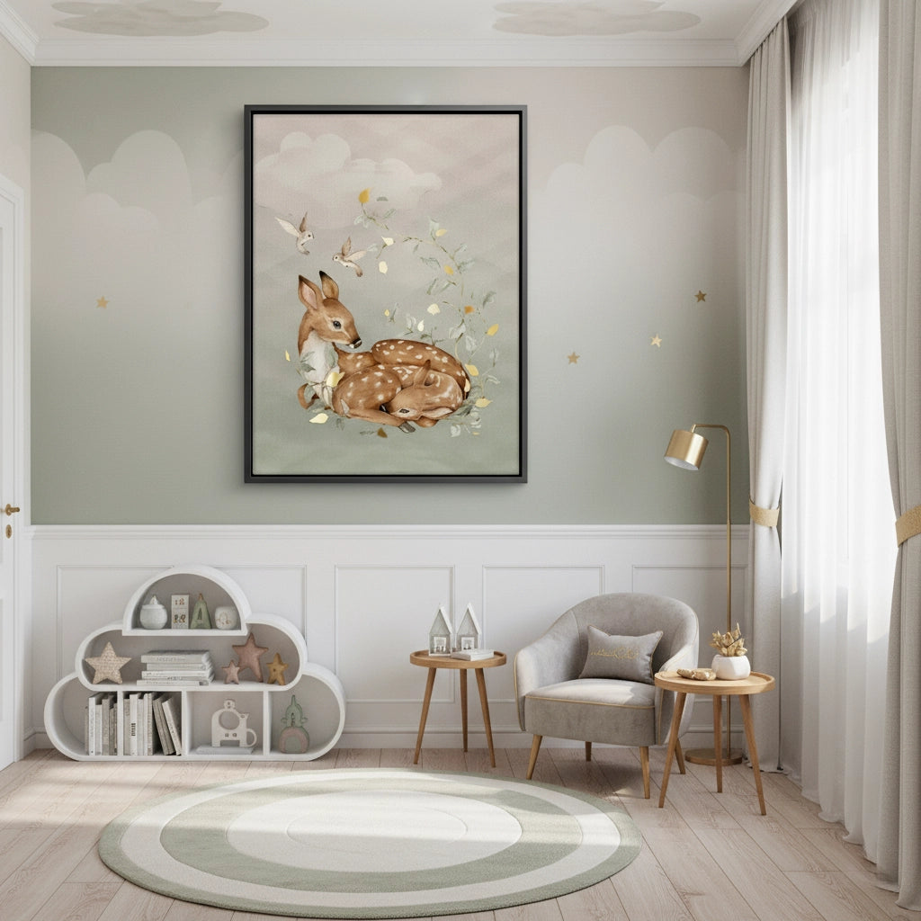 2Resting Deer & Gold Leaves  - Canvas