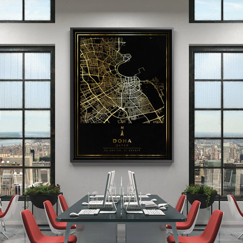 Doha Map - Mettalic Canvas