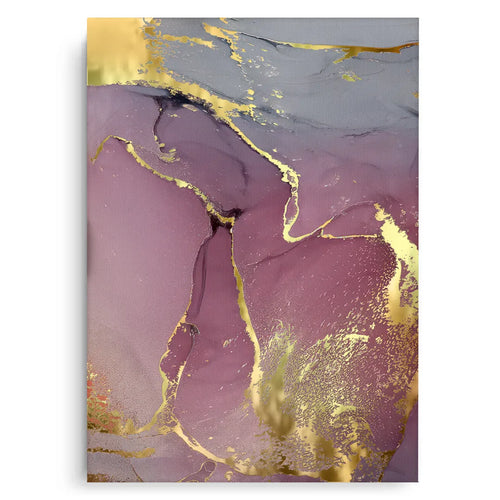 Abstract ink canvas print, pink, purple, gray, and gold marbling effect art, fluid art wall decor