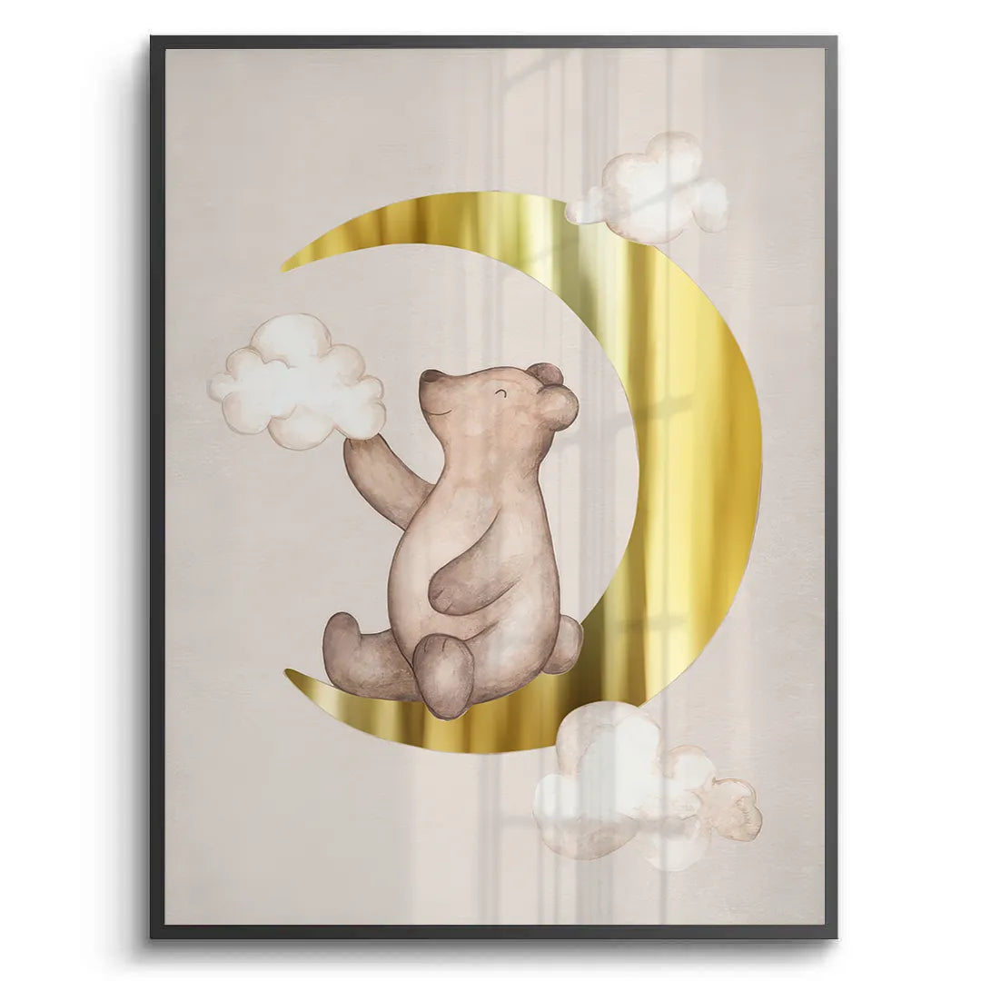 2Teddy Bear Sitting on Gold Moon - Fine Art