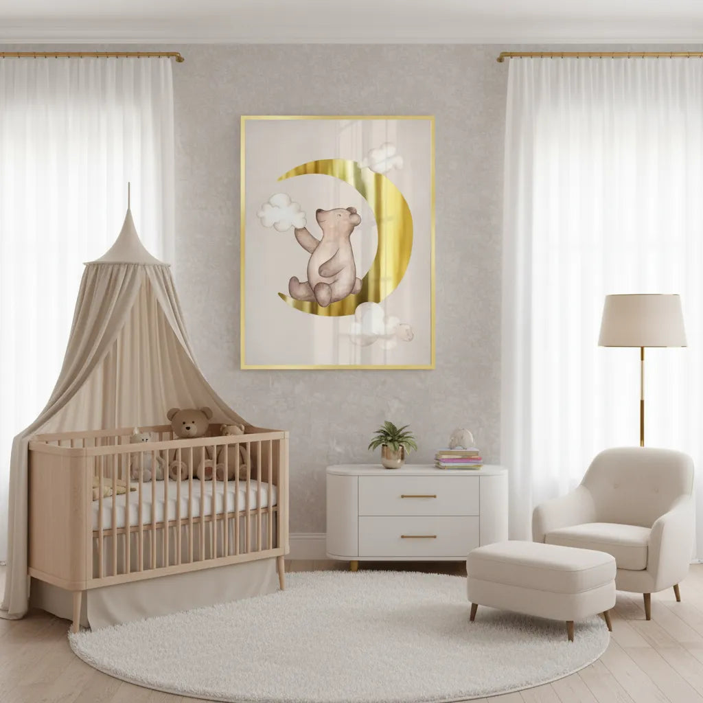 2Teddy Bear Sitting on Gold Moon - Fine Art