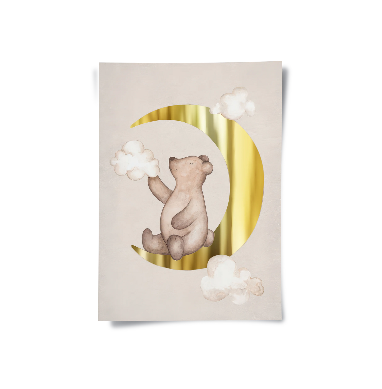 2Teddy Bear Sitting on Gold Moon - Poster