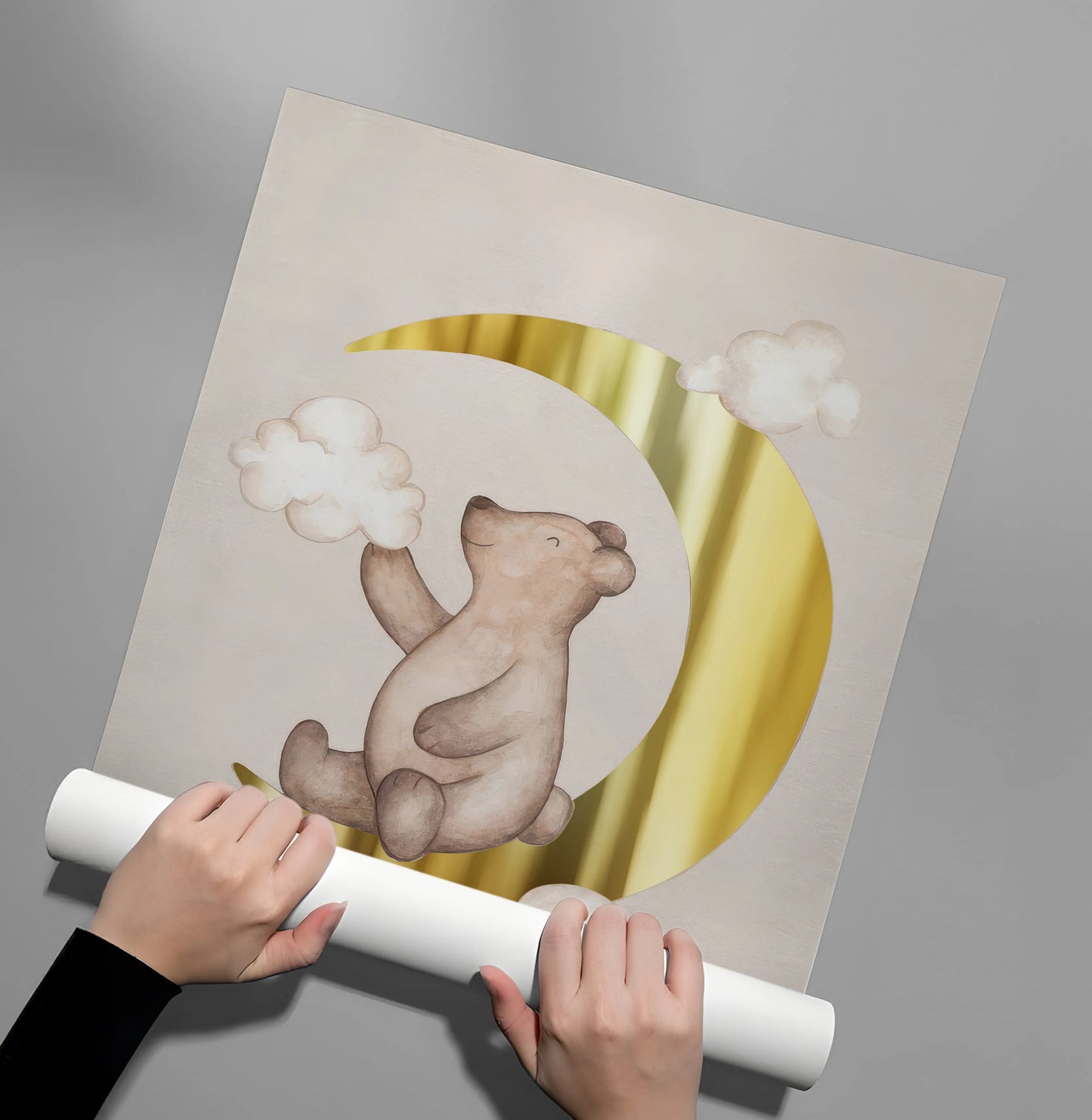 2Teddy Bear Sitting on Gold Moon - Poster
