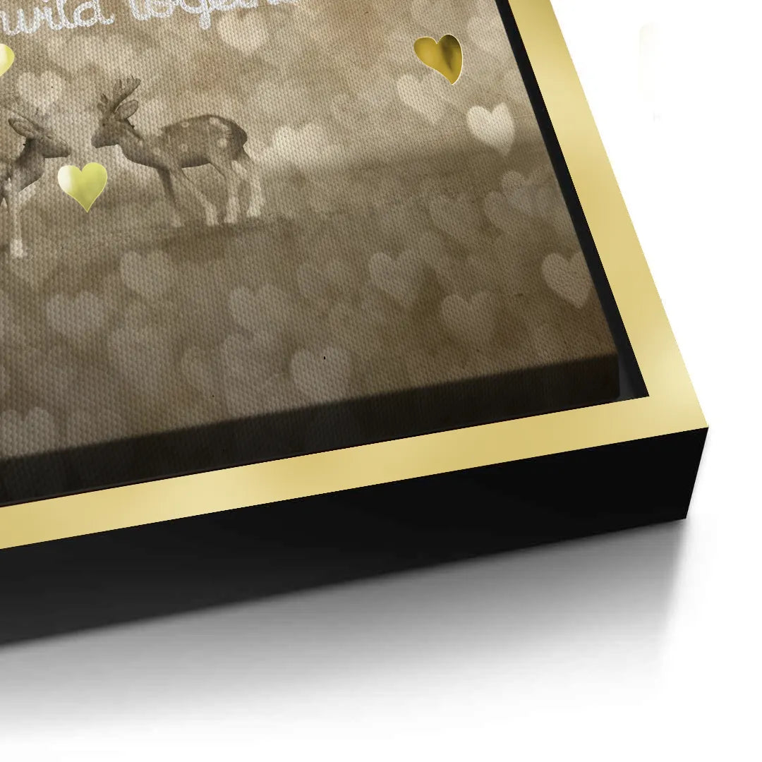 2Close-up side view of the thick gold frame on the stretched Canvas art