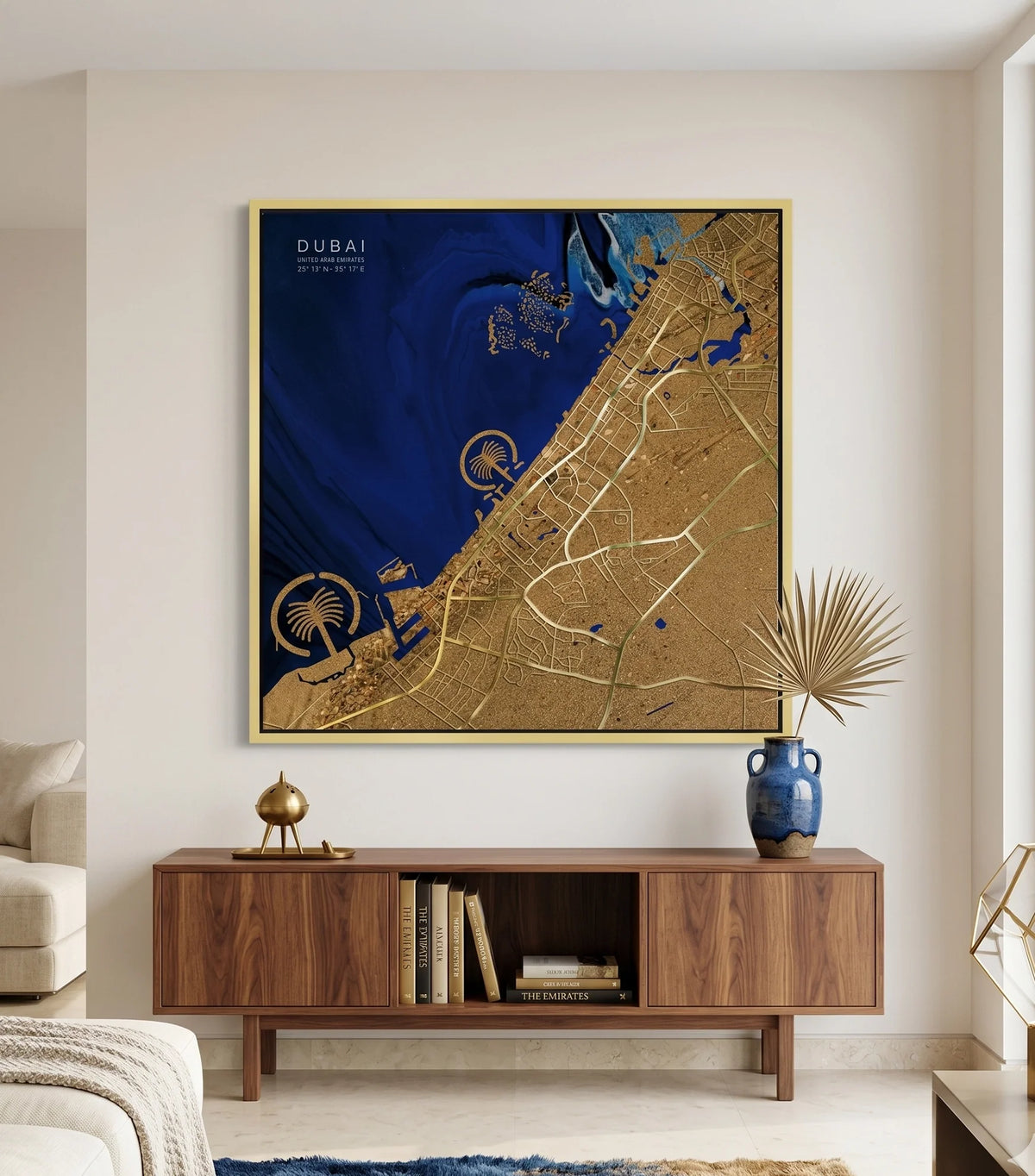 Dubai city map illustration, stylish poster and canvas print for contemporary wall decor