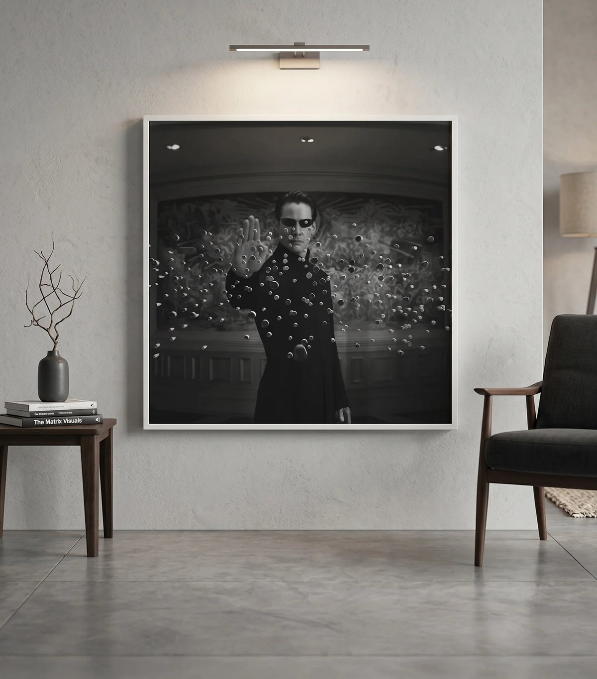 Dubai movie poster canvas print with skyline and cinematic elements, decorative art for walls