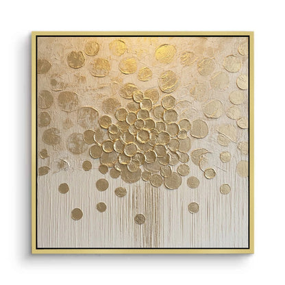 Large 3D metallic floral wall sculpture in shimmering champagne gold, a bold architectural statement for a luxury Dubai apartment.