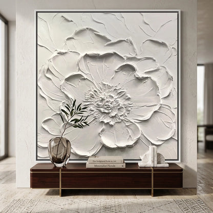 Minimalist 3D textured floral relief wall art in matte off-white, premium sculptural decor available in the UAE.