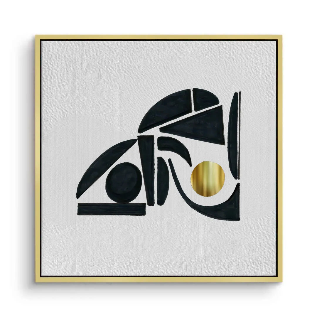 Abstract Black Shape with Gold Accent - Canvas - Jasmineart.ae