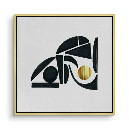 Abstract Black Shape with Gold Accent - Canvas