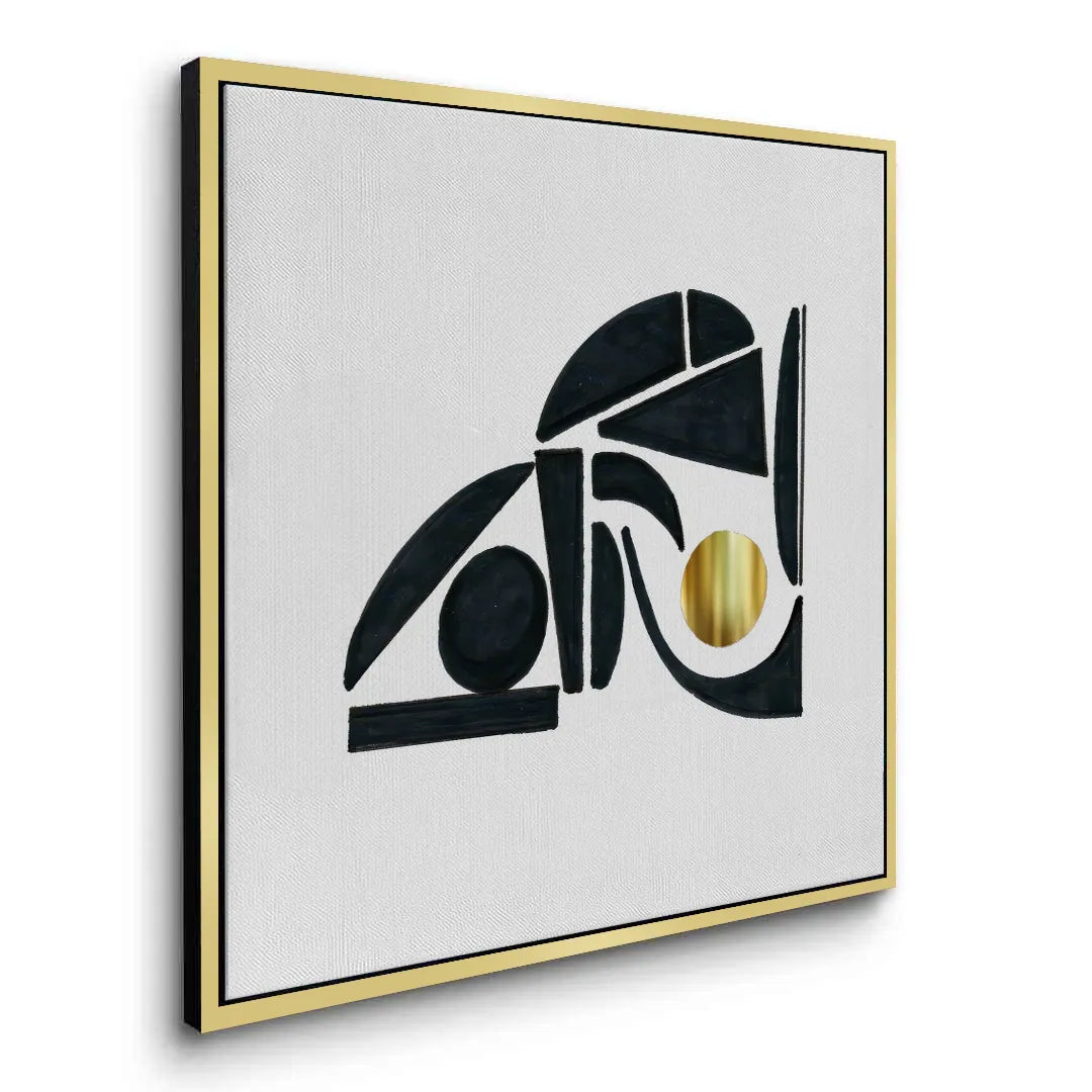 Abstract Black Shape with Gold Accent - Canvas - Jasmineart.ae