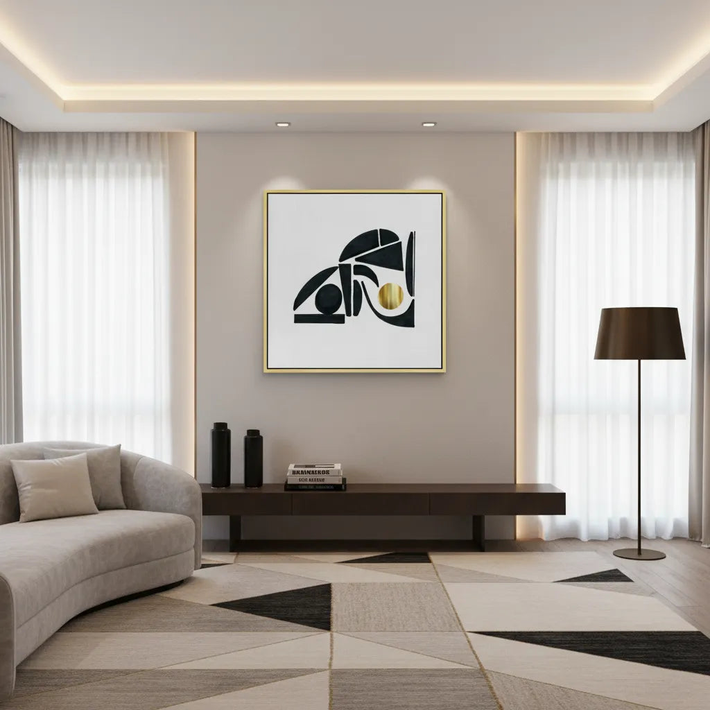 Abstract Black Shape with Gold Accent - Canvas - Jasmineart.ae