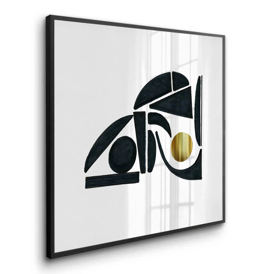 Abstract Black Shape with Gold Accent - Fine Art - Jasmineart.ae