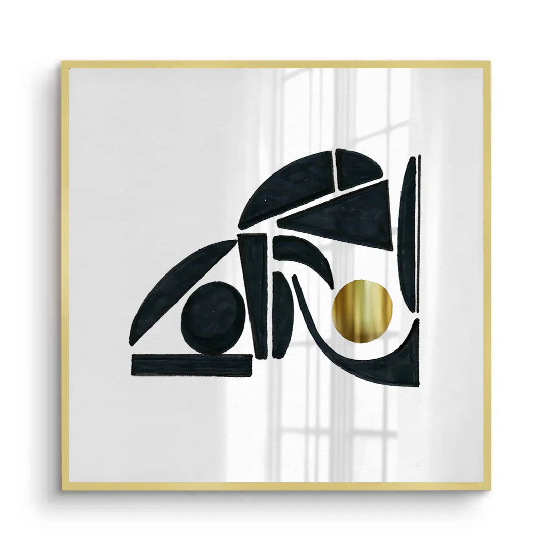 Abstract Black Shape with Gold Accent - Fine Art - Jasmineart.ae