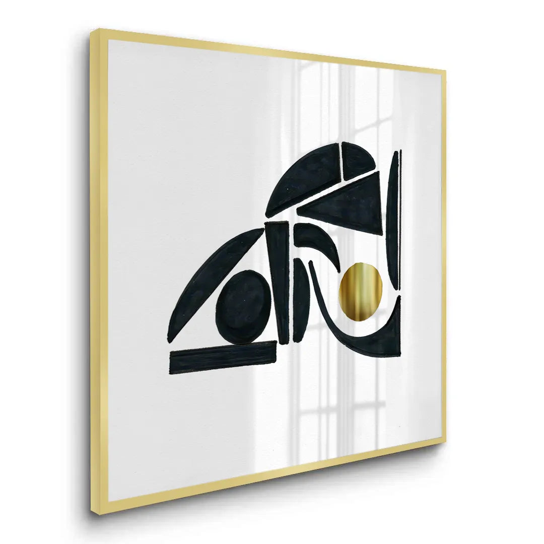 Abstract Black Shape with Gold Accent - Fine Art - Jasmineart.ae