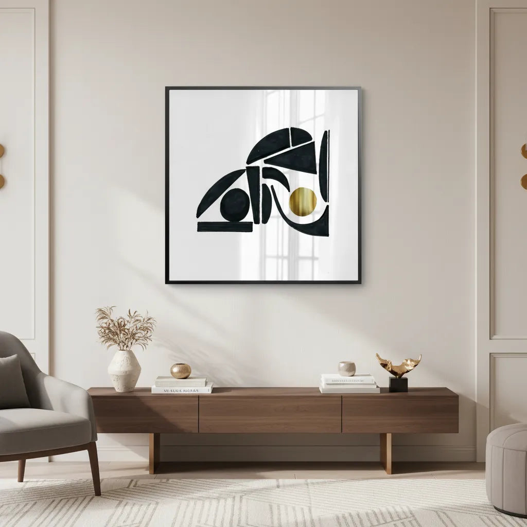 Abstract Black Shape with Gold Accent - Fine Art - Jasmineart.ae